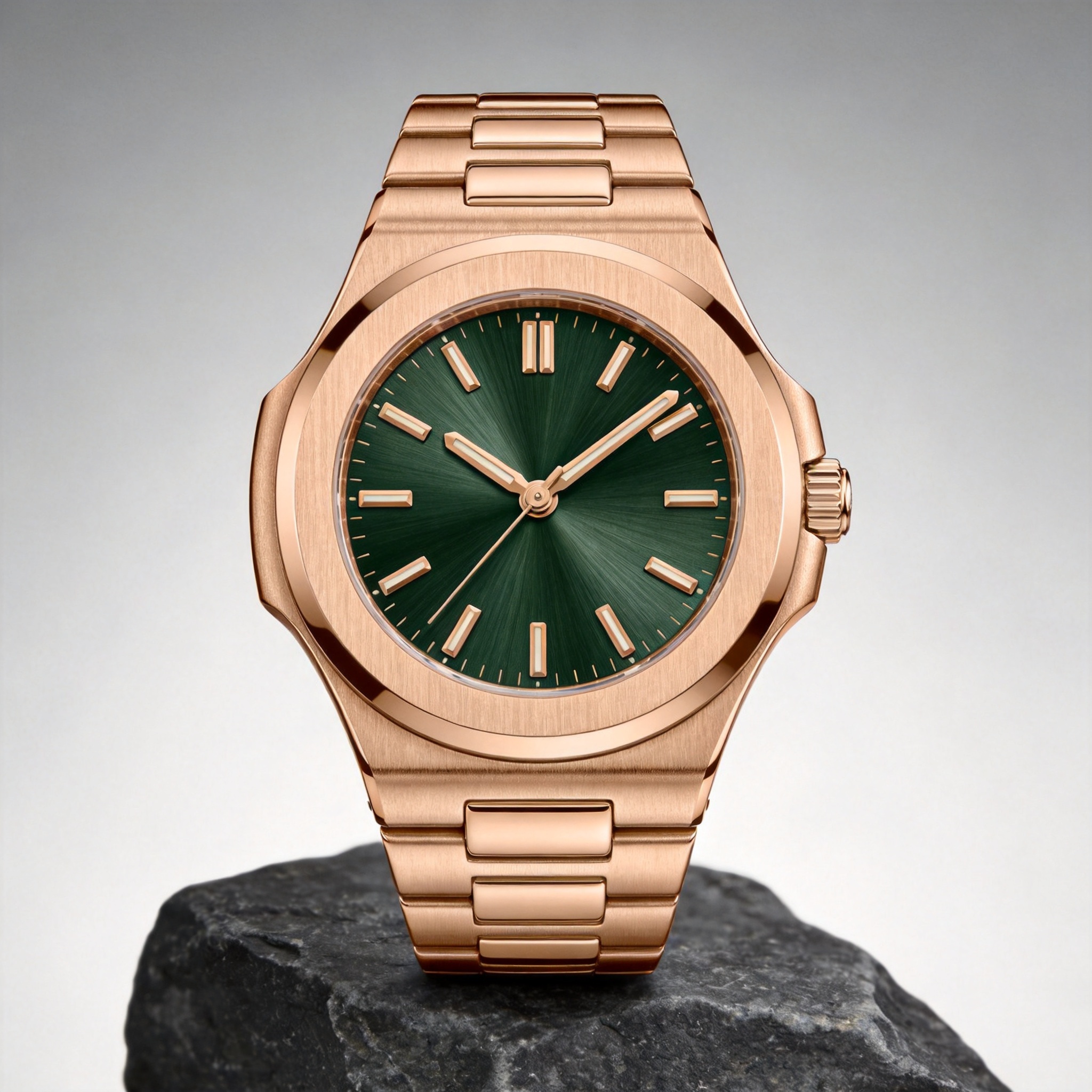 Audace chronograph with brushed champagne gold case and racing green dial
