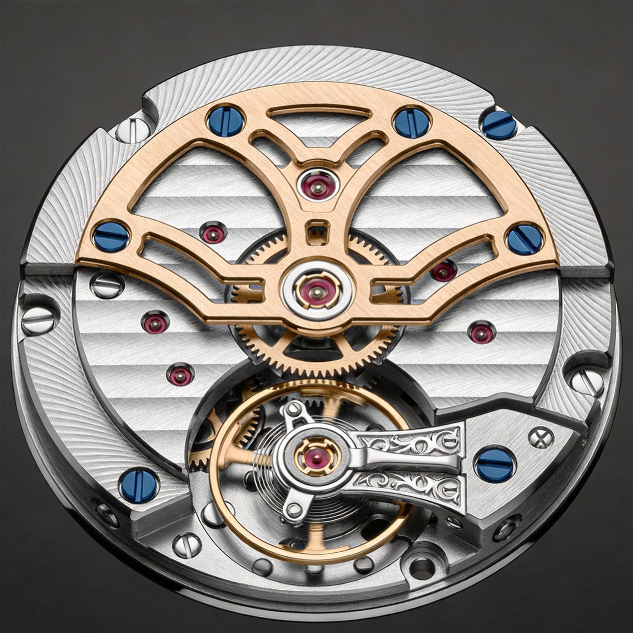 Céleste tourbillon movement detail in rose and champagne gold